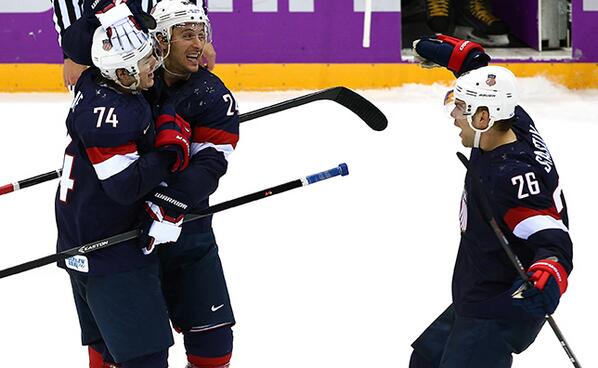 Paul Stastny celebrating the victory with shootout hero TJ Oshie